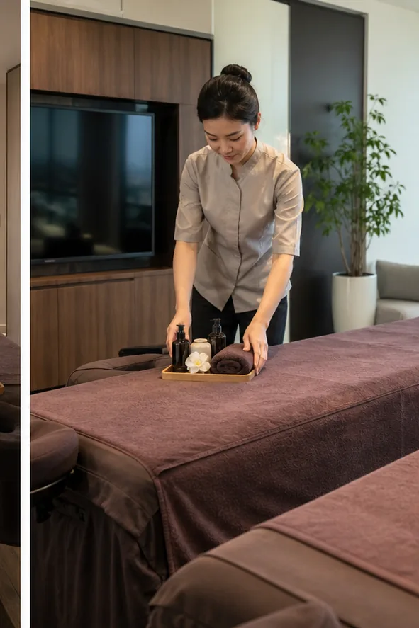 couples massage at home Hanoi professional arrival and safe at-home massage setup